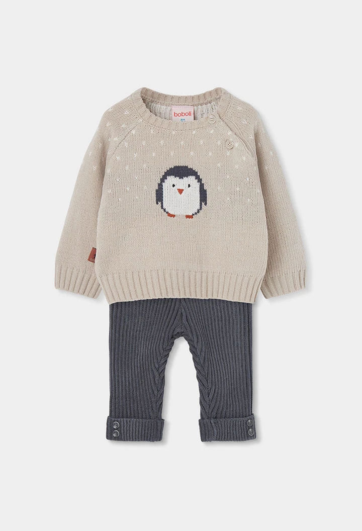 Conjunto bebé beige estampado de pingüino