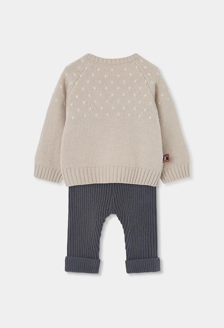 Beiges Babyset mit Pinguin-Aufdruck