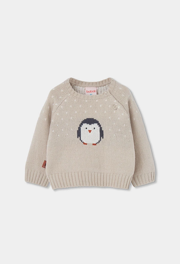 Beige penguin print baby set