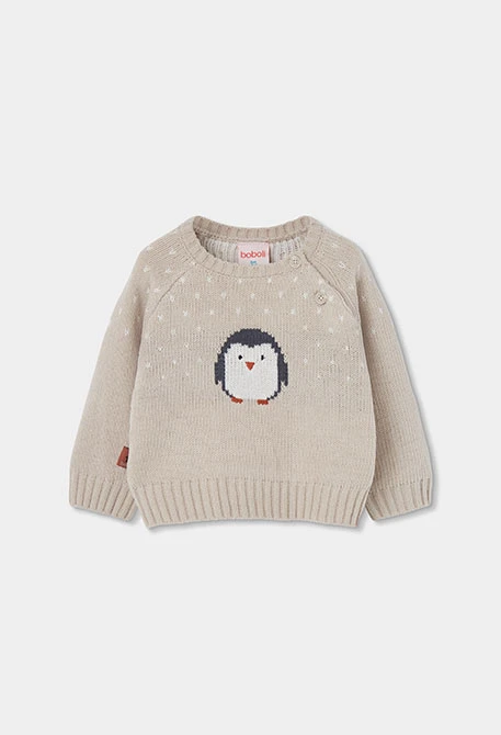Conjunto bebé beige estampado de pingüino