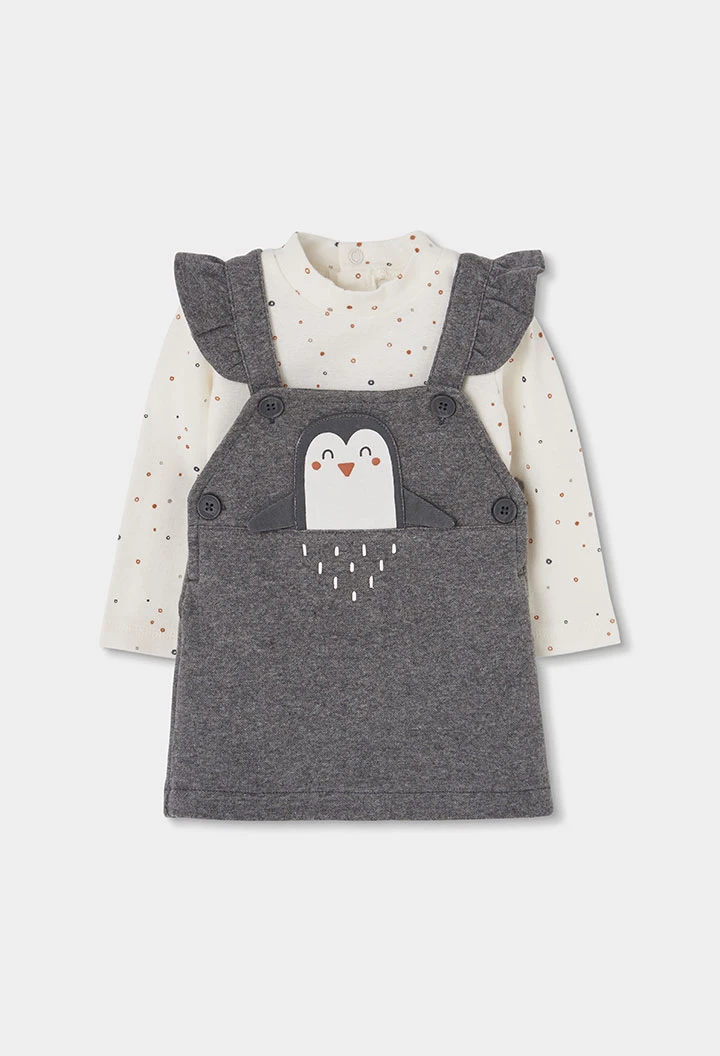 Conjunto punto bebé niña gris vigoré con pingüino