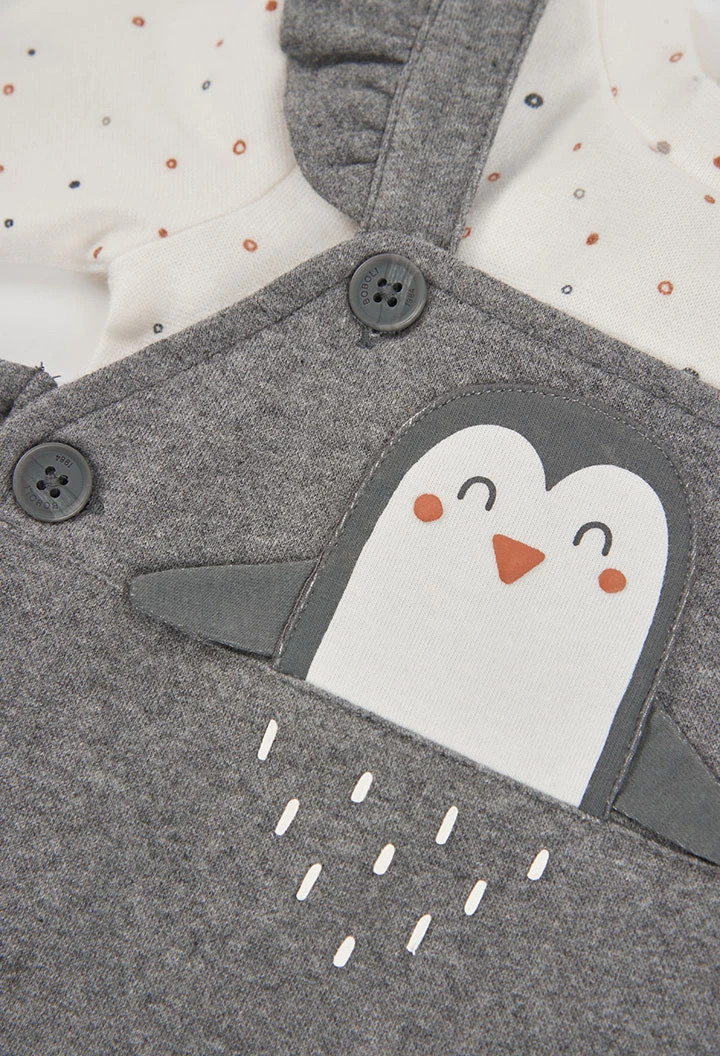 Graues Vigore-Strickset für Babymädchen mit Pinguin-Motiv