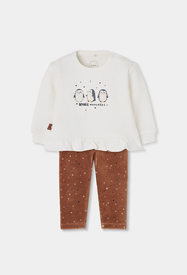 Babyset Mädchen weiß mit Pinguin-Aufdruck