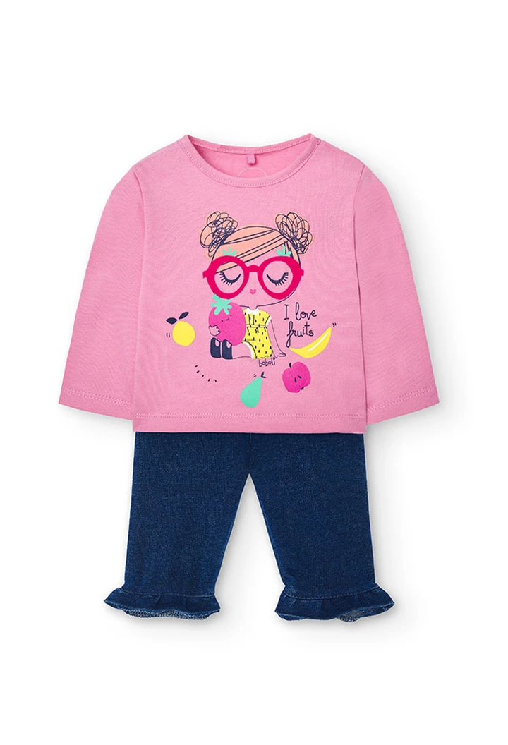 Pack de pour bébé fille en maille combinée rose