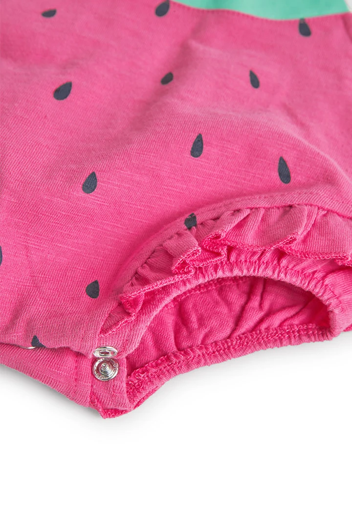 Grenouillère tricotée rose pour bébé fille