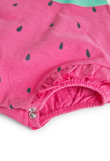 Grenouillère tricotée rose pour bébé fille