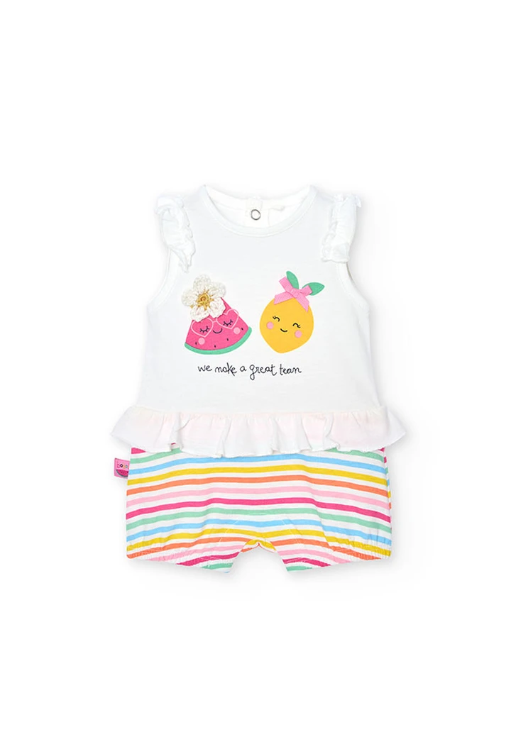 Grenouillère combinée pour bébé fille en blanc