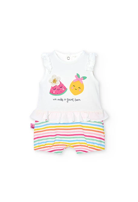 Baby girl's combined romper in white