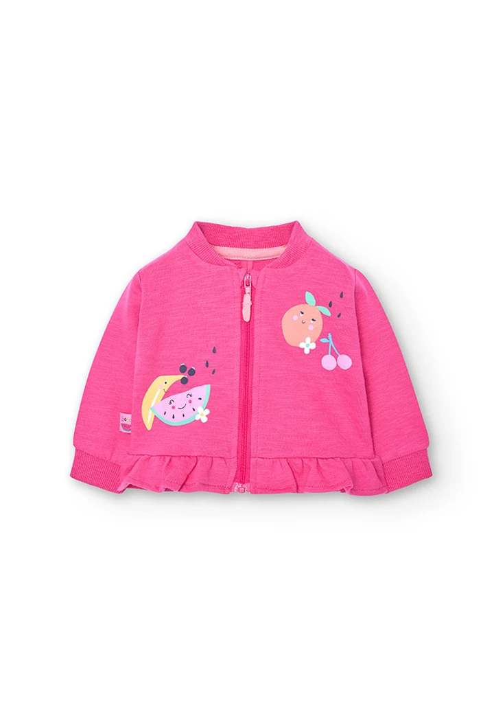 Veste molleton flammé pour bébé fille en rose