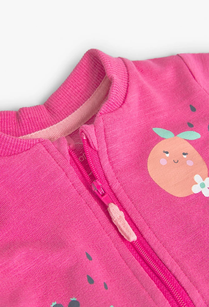 Veste molleton flammé pour bébé fille en rose