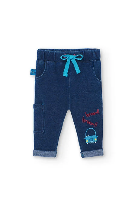 Pantalón de felpa denim de bebé niño en azul