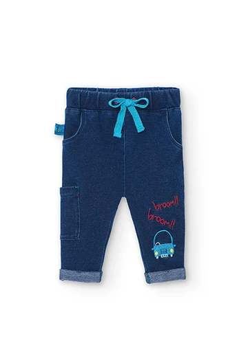 Calças de felpa ganga de bebé menino em azul