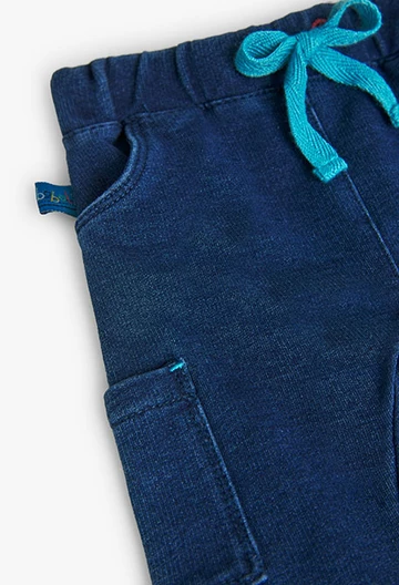 Baby boy's blue denim plush trousers