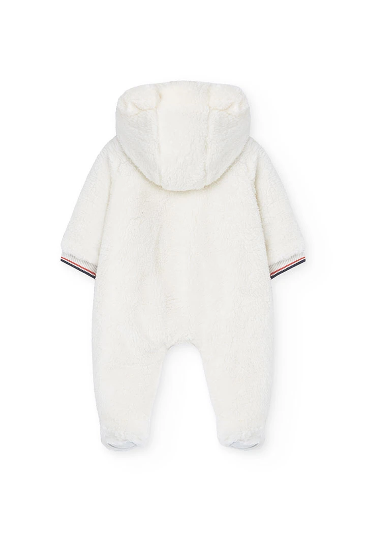 Fleece jumpsuit for baby boy in white with print