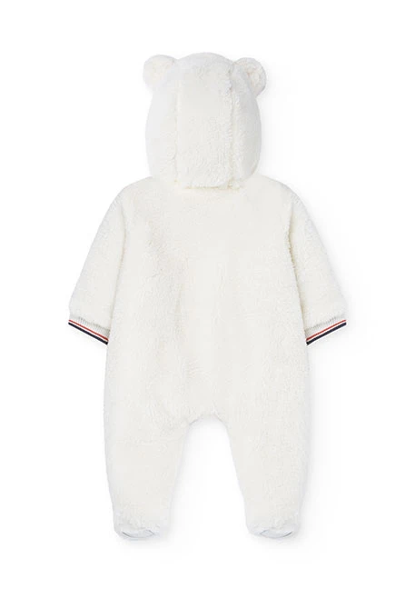 Fleece jumpsuit for baby boy in white with print