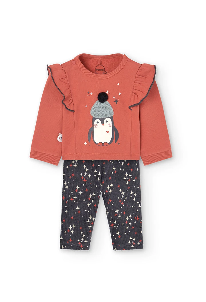 2tlg. Set mit Sweatshirt und Leggings für Baby-Mädchen in Orange