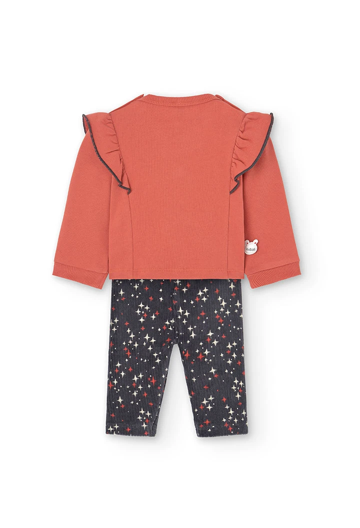 Set of sweatshirt and leggings for baby girl in orange