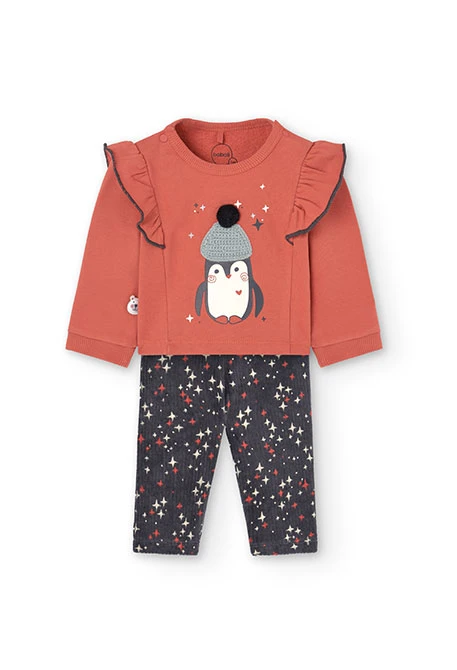 Conjunto de sweatshirt e leggings para bebé menina em laranja