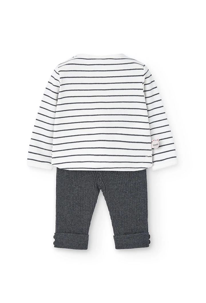 Ribbed sweatshirt and leggings set for baby girl with striped print