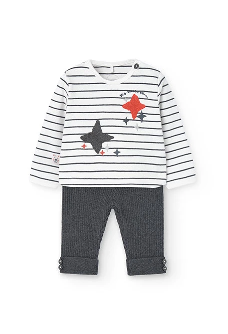 Ribbed sweatshirt and leggings set for baby girl with striped print