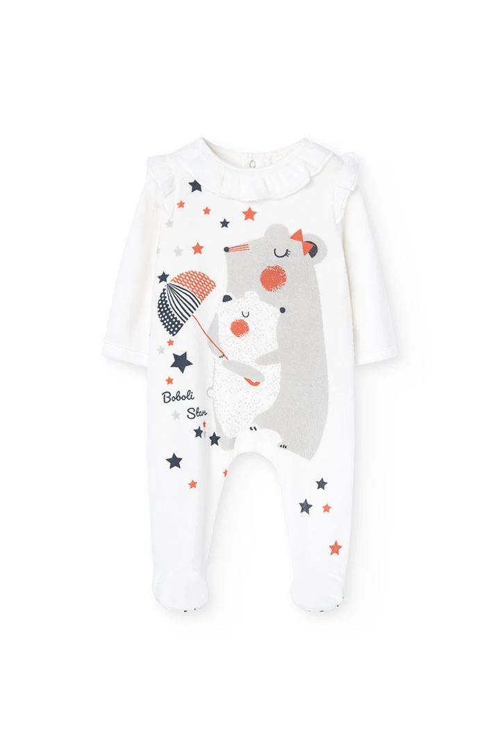 Velvet baby girl jumpsuit in white with star print