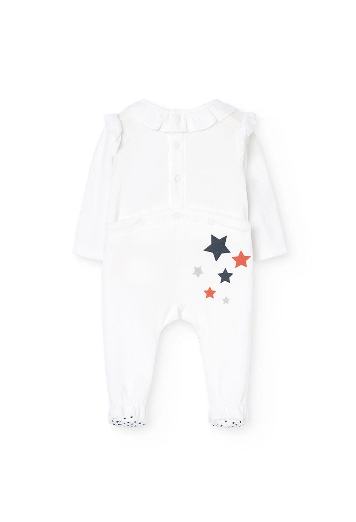 Velvet baby girl jumpsuit in white with star print