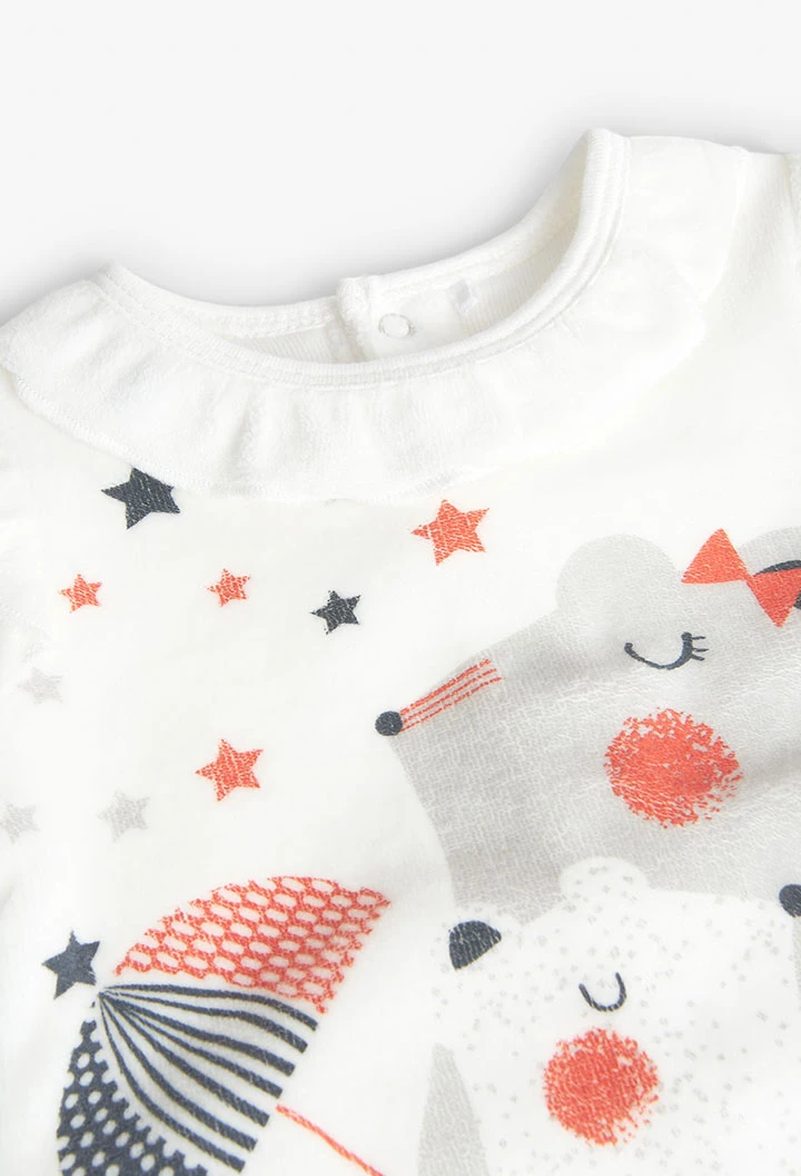 Babygrow de veludo para bebé menina em branco com estampado de estrelas