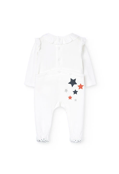 Velvet baby girl jumpsuit in white with star print