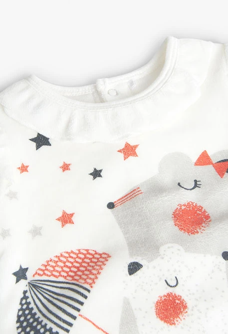 Babygrow de veludo para bebé menina em branco com estampado de estrelas