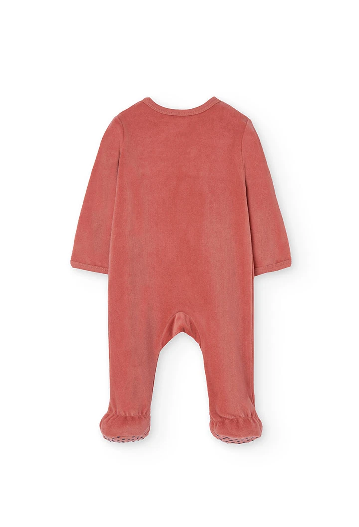 Velvet baby jumpsuit with orange print