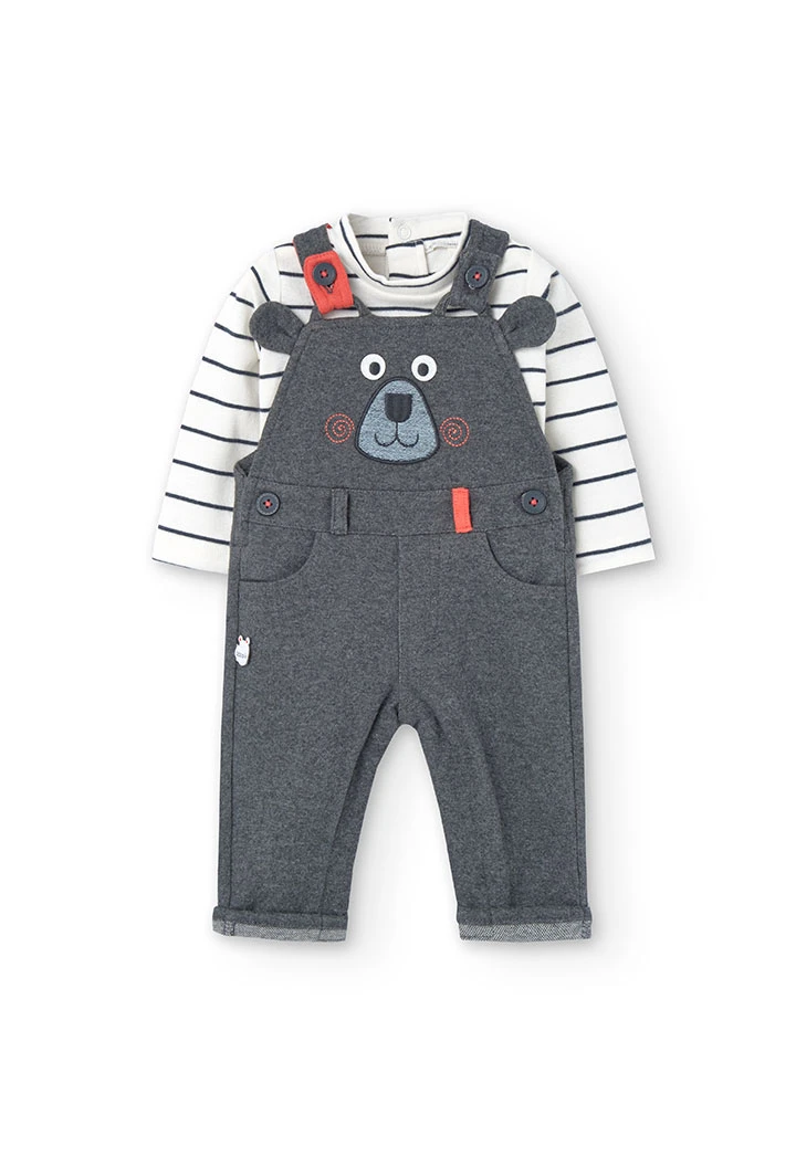 Set of cotton bodysuit and dungarees for baby boy with striped print