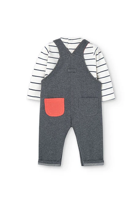 Set of cotton bodysuit and dungarees for baby boy with striped print