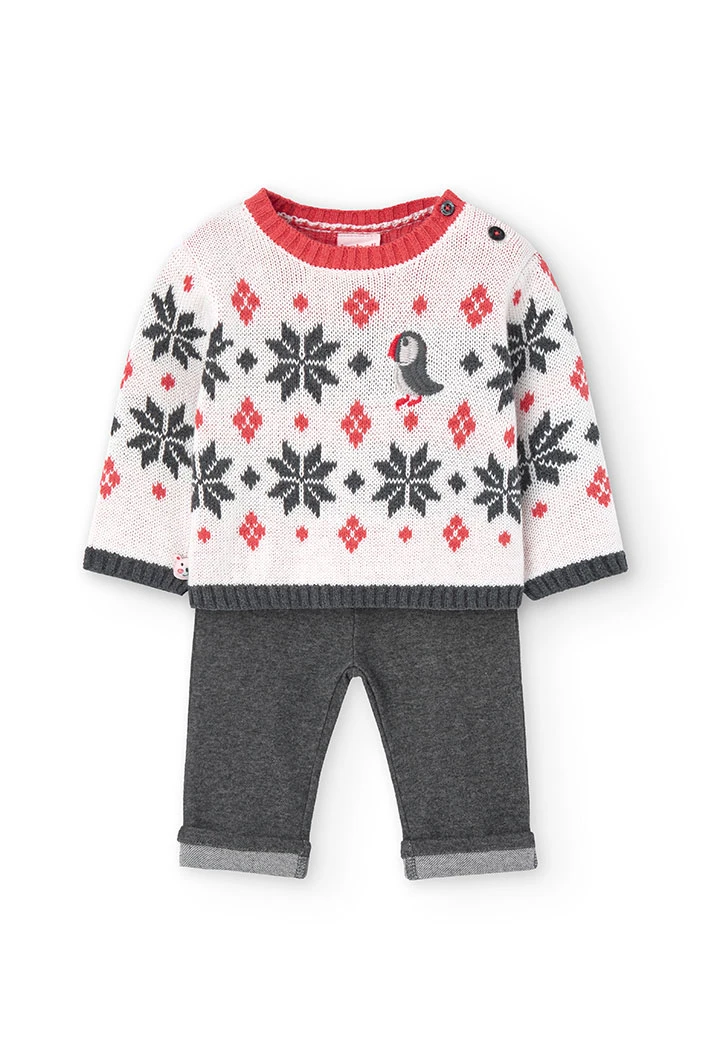 2tlg. Set mit Pullover und Hose für Baby-Jungen mit Bordürenmuster