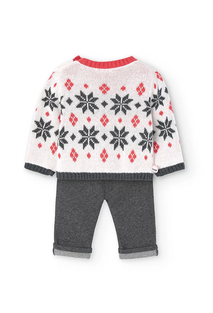 2tlg. Set mit Pullover und Hose für Baby-Jungen mit Bordürenmuster