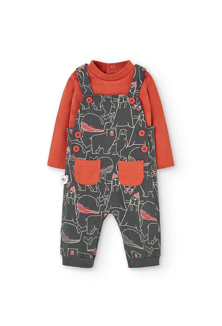 2tlg. Set mit Body und Latzhose aus Baumwolle für Baby-Jungen in Orange