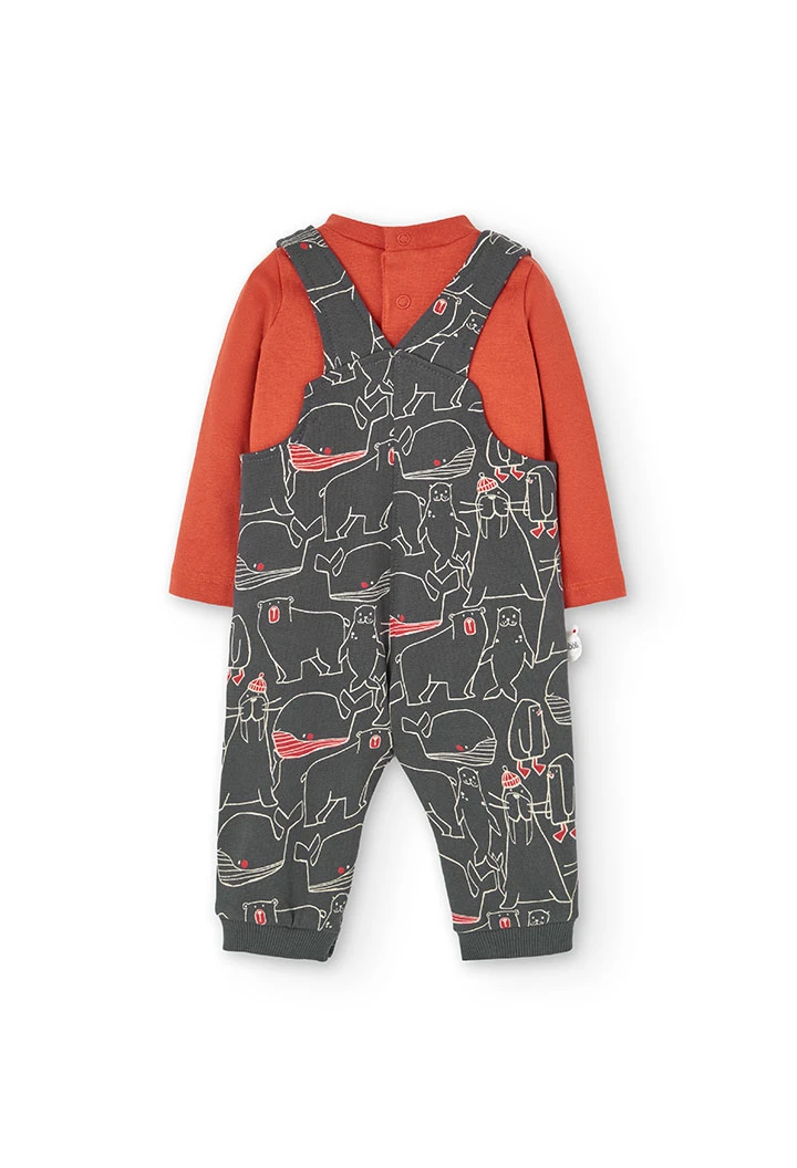 Conjunto de body y peto de algodón para bebé niño en color naranja