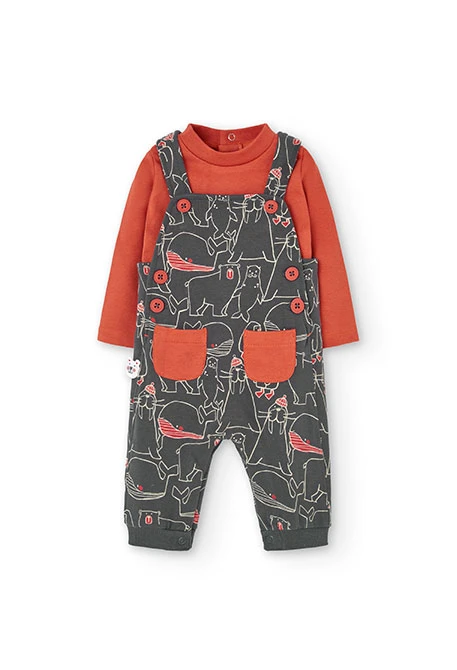 Ensemble de body et salopette en coton pour bébé garçon de couleur orange