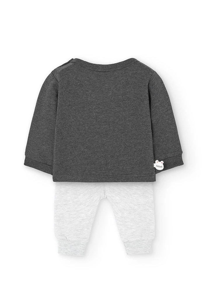 Set of sweatshirt and fleece trousers for baby boy in grey