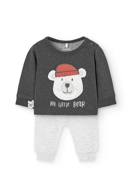 Set of sweatshirt and fleece trousers for baby boy in grey