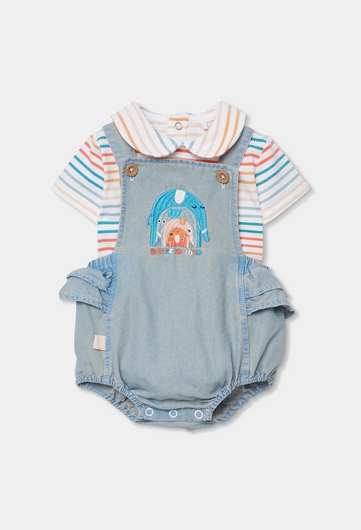 Ensemble bébé body et salopette en denim