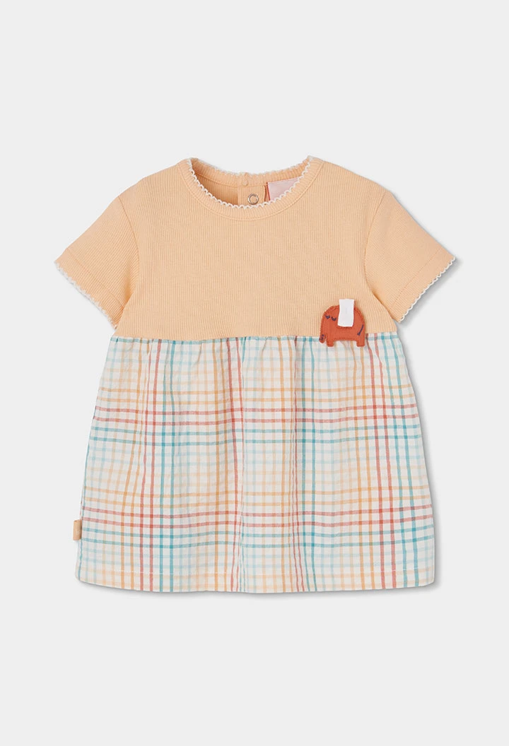 Vestido de malha combinado bege