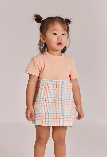 Vestido punto combinado beige