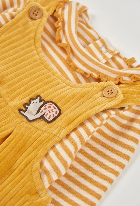 Ensemble maille bébé fille jaune avec écureuil
