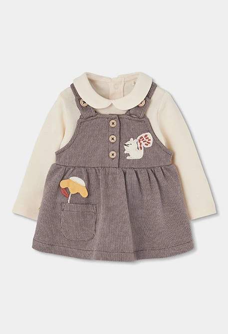 Ensemble maille bébé fille marron brodé écureuil