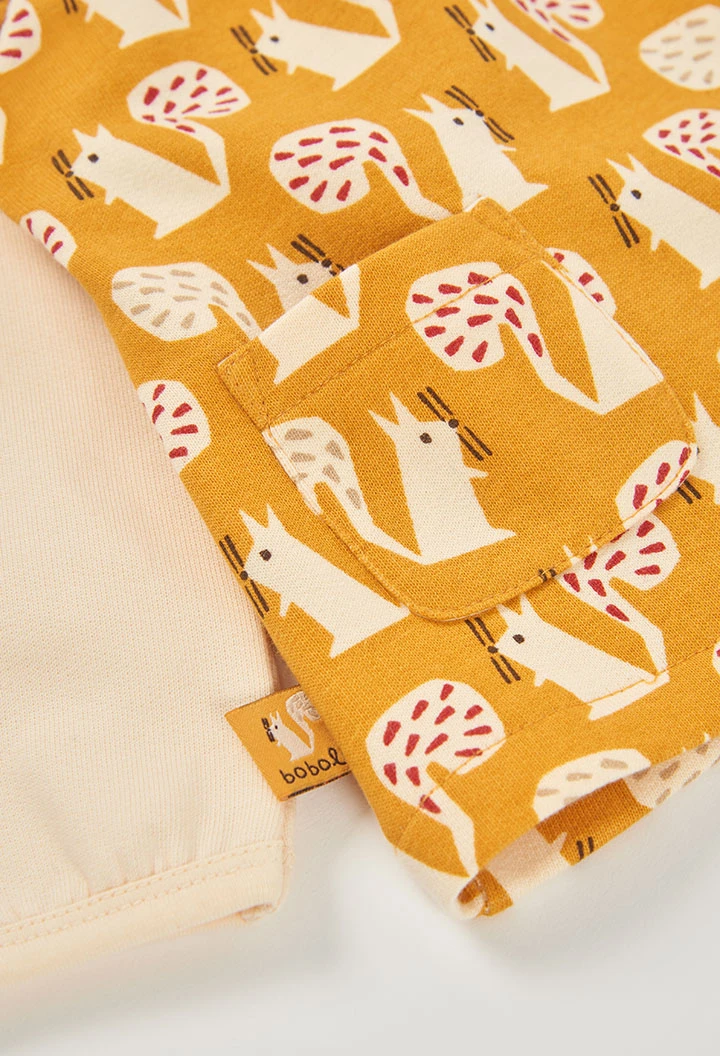 Robe molleton bébé moutarde imprimé écureuils