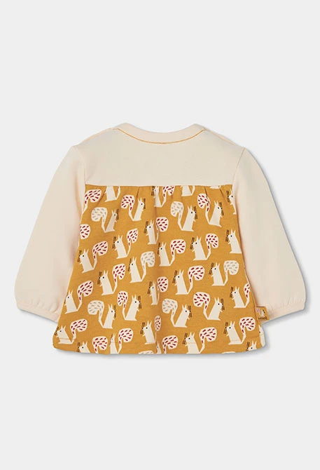 Robe molleton bébé moutarde imprimé écureuils
