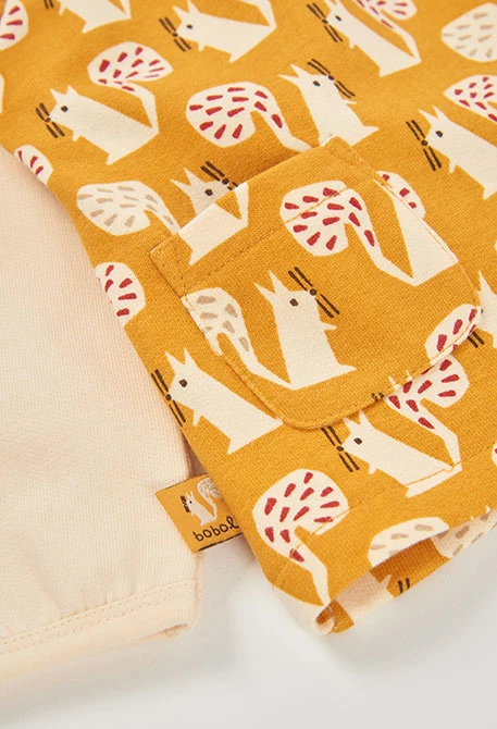 Robe molleton bébé moutarde imprimé écureuils