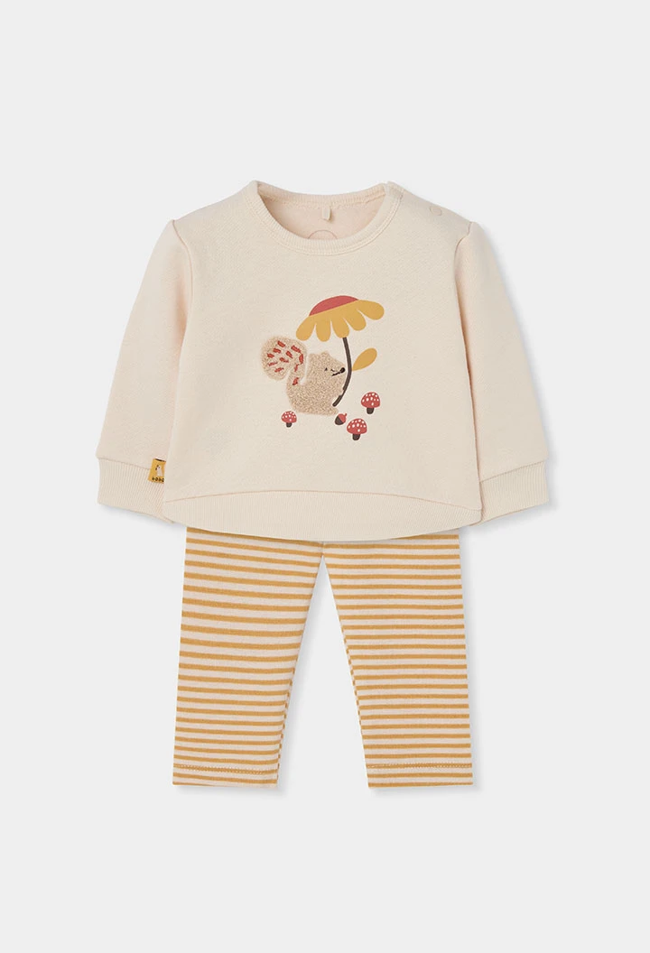 Ensemble en maille bébé fille écru brodé écureuil