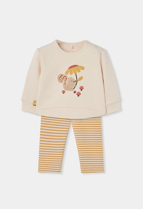 Ensemble en maille bébé fille écru brodé écureuil
