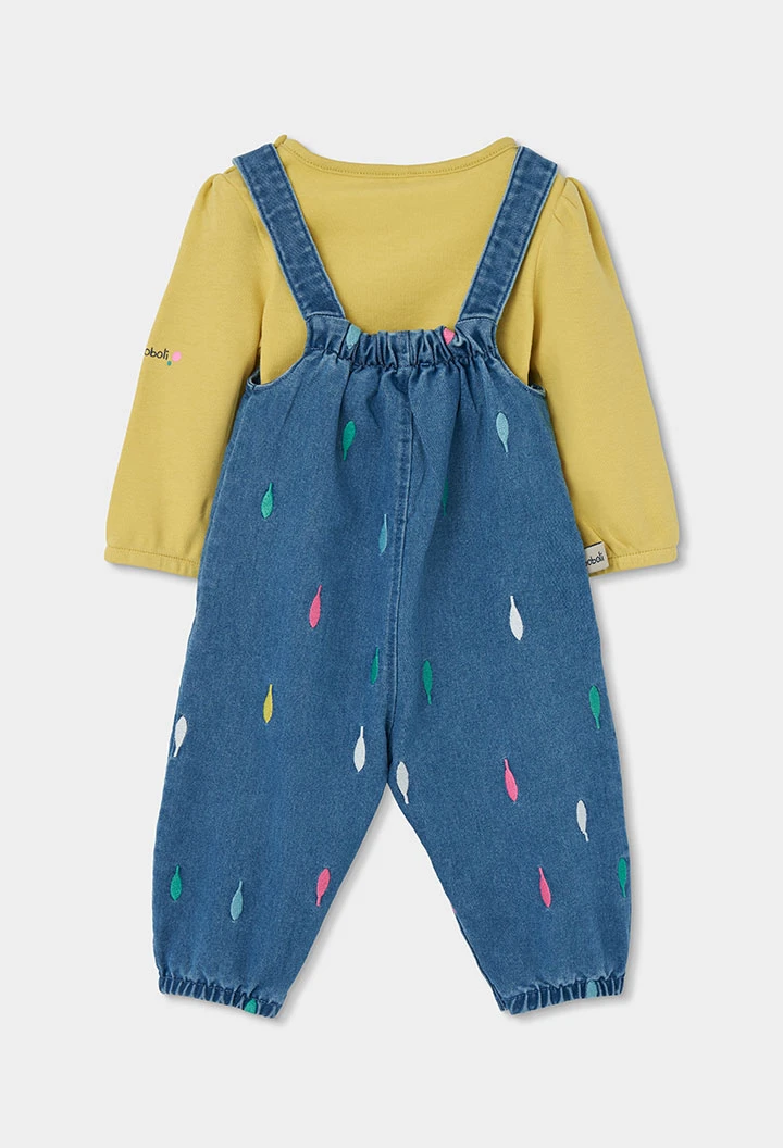 Conjunt denim nadó blau estampat fulles